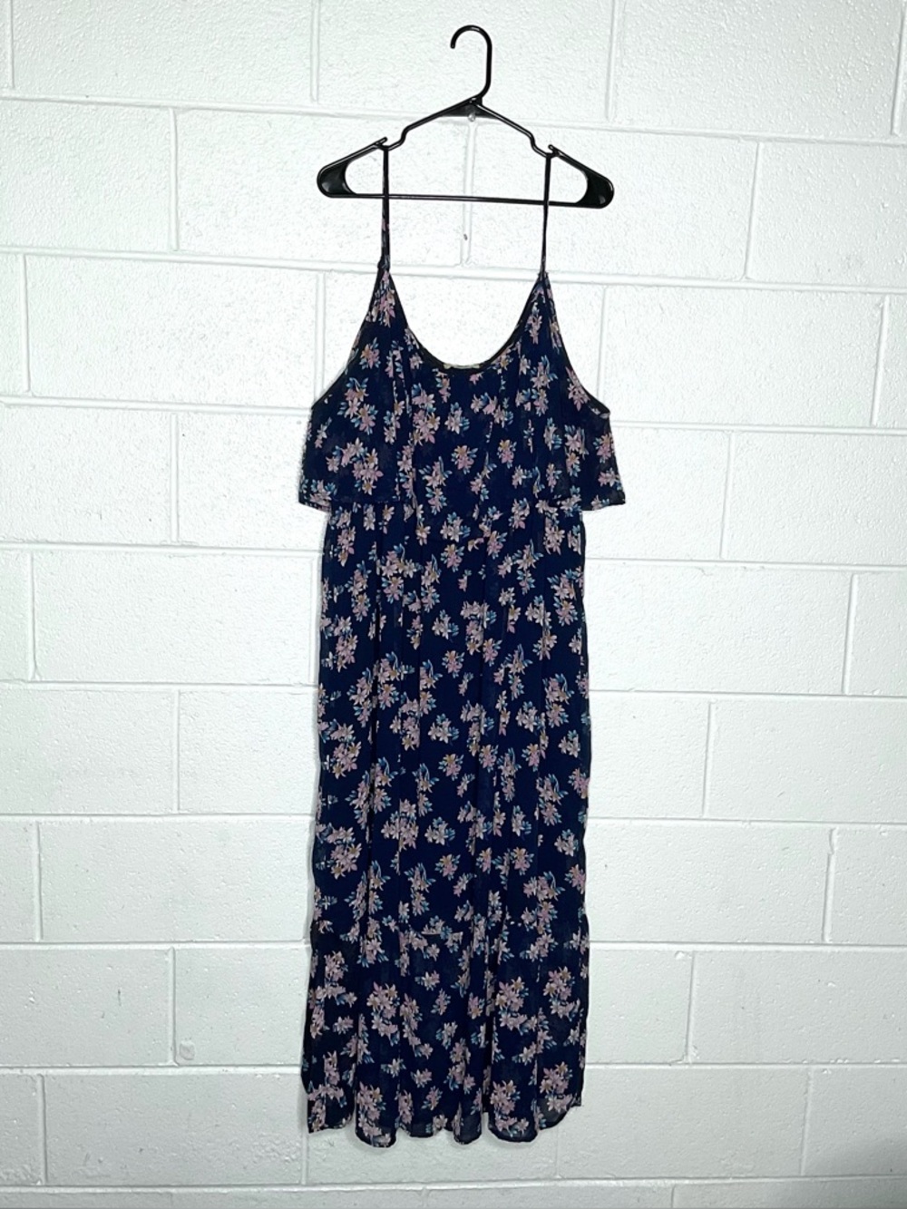 < Stevie & Lindsay Blue Floral Maxi Dress Boho Vacation Casual >